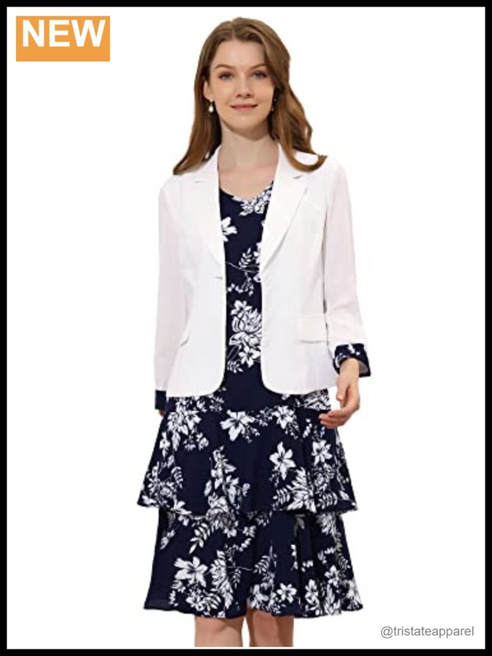 Allegra K Women's 2 Piece Dress Set Business Suit Flowy Floral Jacket Dress